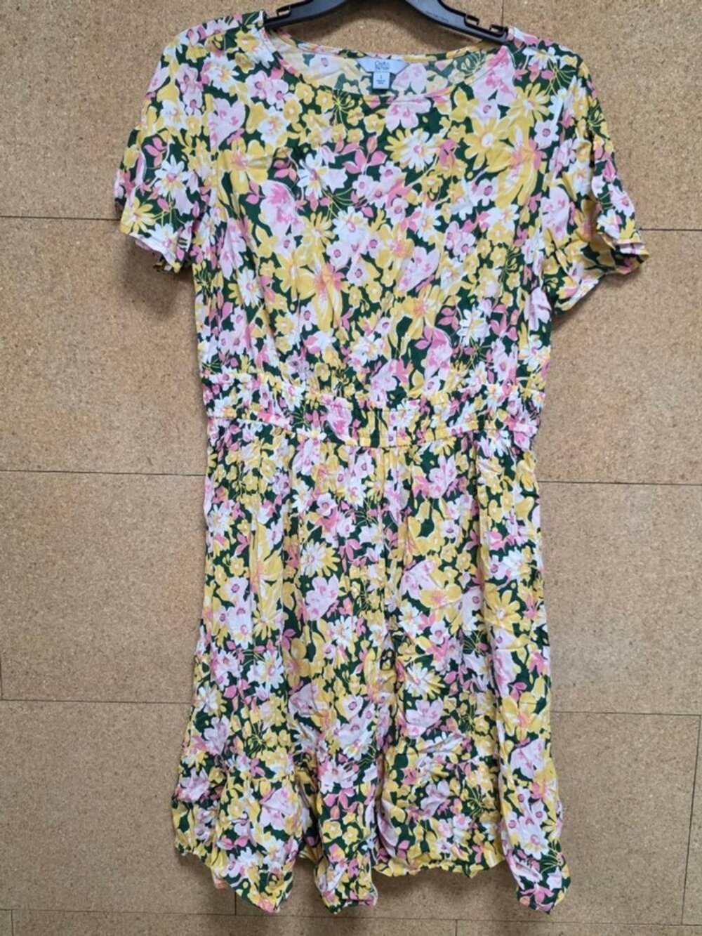 Women's Croft & Barrow Mini Dress L Yellow Pink Floral